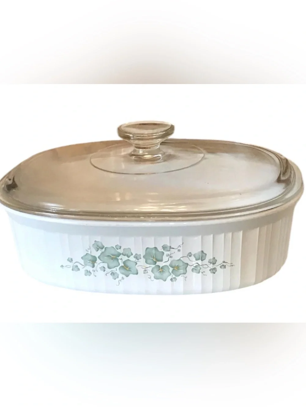 CorningWare French White collection Callaway green Ivy white oval casserole dish